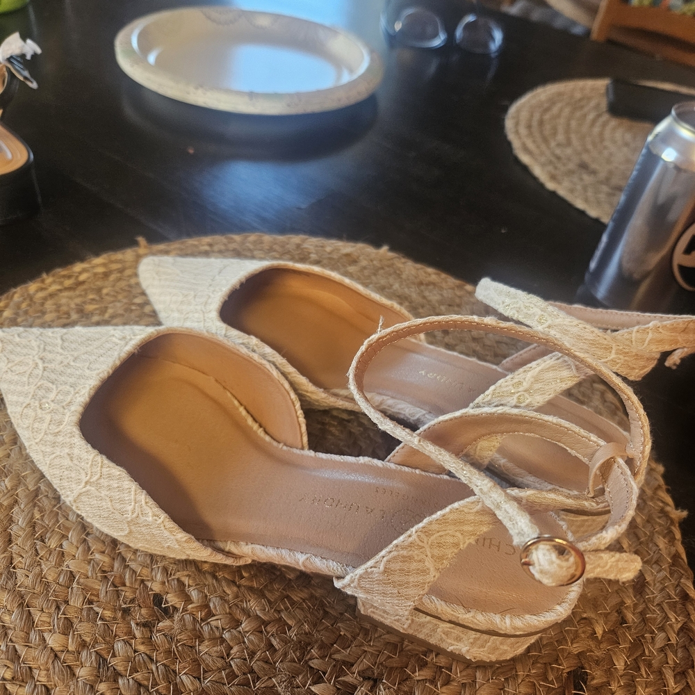 Chinese Laundry Cream Lace D'Orsay Pointed Flats with Ankle Strap Never Worn